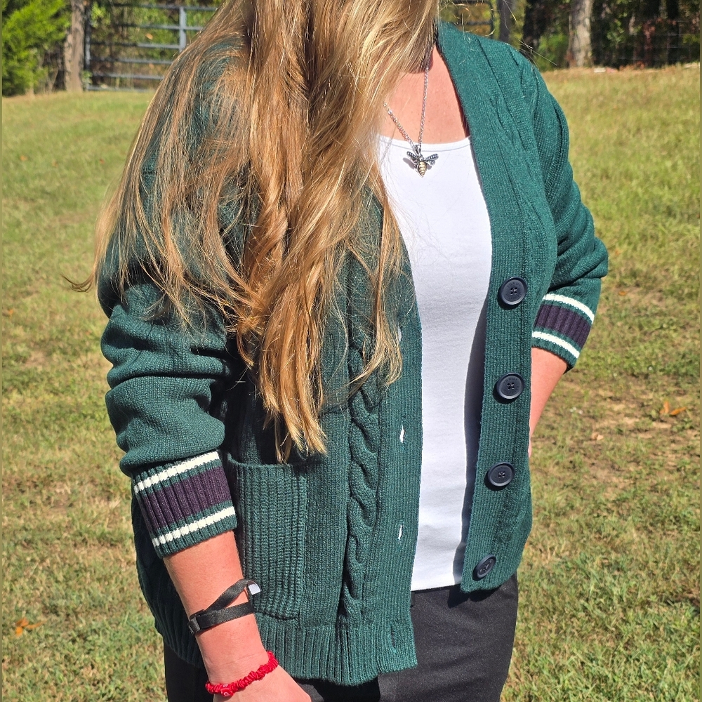 Tommy Hilfiger Green Cable Knit Cardigan Sweater